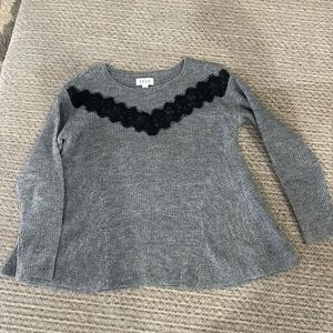 ELLE Women’s Gray Swing Sweater with Black Lace